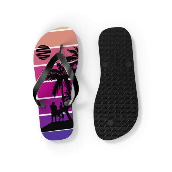 Flip Flops, Palm Tree Surfing Beach Scene Flipflops - Image 3