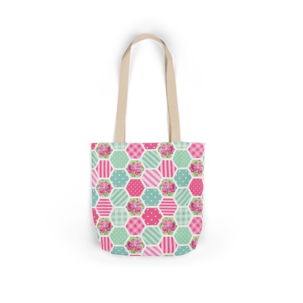 Canvas Tote Bag - Pink Blue White Floral Polka Dot Stripe - Image 11