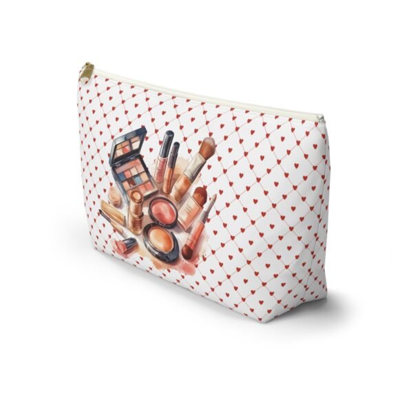 Cosmetic Canvas Bag with Cute Heart and Makeup Pattern, Makeup Travel Pouch, Cosmetic Organizer, Zipper Pouch - Image 7