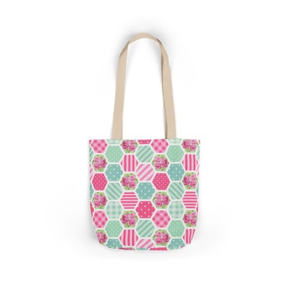 Canvas Tote Bag - Pink Blue White Floral Polka Dot Stripe - Image 9