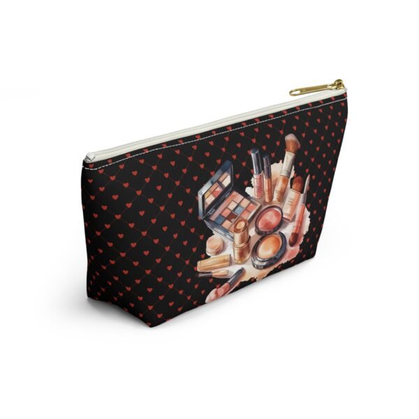 Cosmetic Canvas Bag with Cute Heart and Makeup Pattern, Makeup Travel Pouch, Cosmetic Organizer, Zipper Pouch - Image 16