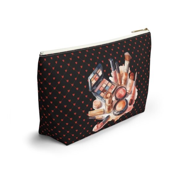 Cosmetic Canvas Bag with Cute Heart and Makeup Pattern, Makeup Travel Pouch, Cosmetic Organizer, Zipper Pouch - Image 8
