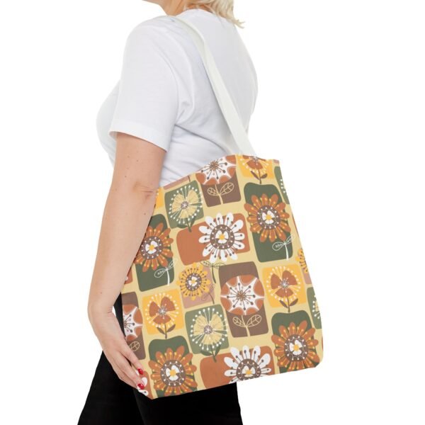 Floral Earth Tone Plaid Tote Bag, Boho Chic Shopping Bag - Image 20