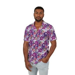Hawaiian Shirt, Men's Button Up Beach Aloha Tropical Floral Print,