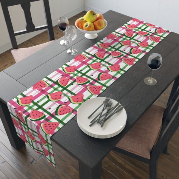 Plaid Watermelon Table Runner, Cotton Poly Blend - Farmhouse Kitchen Decor, Summer Dining Table Centerpiece, Housewarming Gift, BBQ Party - Image 8