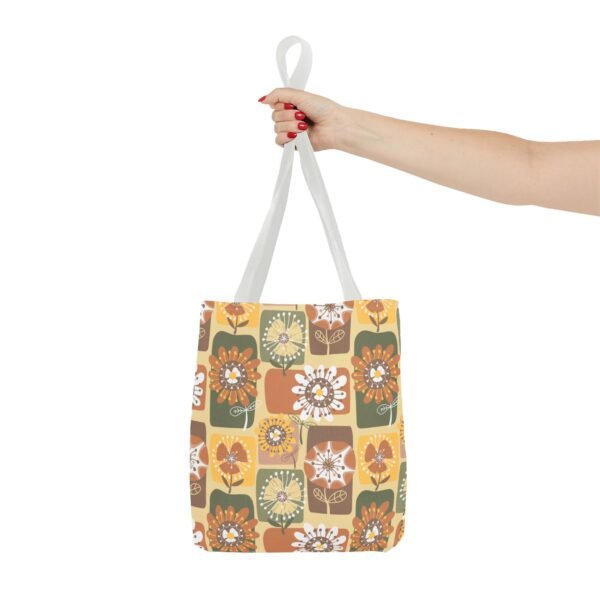 Floral Earth Tone Plaid Tote Bag, Boho Chic Shopping Bag - Image 5