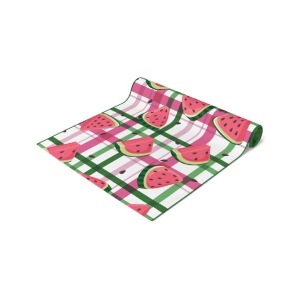 Plaid Watermelon Table Runner, Cotton Poly Blend - Farmhouse Kitchen Decor, Summer Dining Table Centerpiece, Housewarming Gift, BBQ Party - Image 6