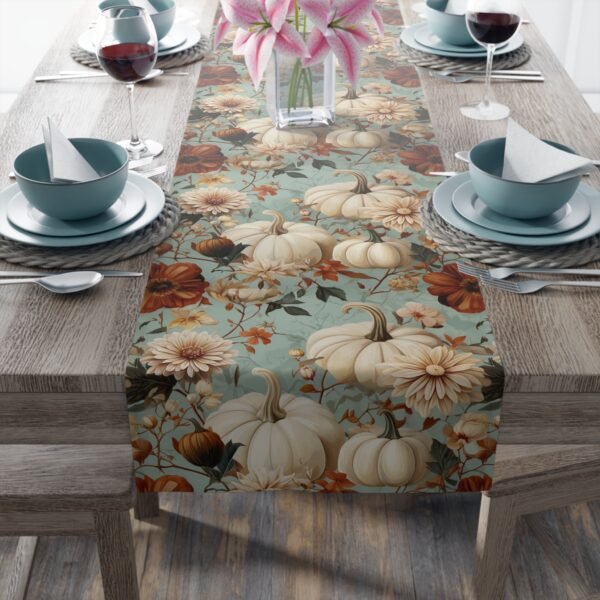 Table Runner, Pumpkin and Floral Pattern, Autumn Fall Decor, Cotton Poly Blend, Thanksgiving Table Decor, Dining Room Accessory, Kitchen - Image 10