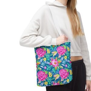 Floral Tote Bag, Colorful Flower Canvas Shopping Bag, Botanical Print Beach Tote, Reusable Grocery Bag, Gift for Garden Lovers