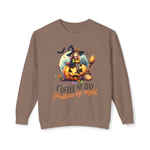 Halloween Witch on Pumpkin Unisex Sweatshirt, Coffee by Day, Potions at Night, Lightweight Crewneck, Comfort Colors, Halloween Shirt, Witch - Image 17