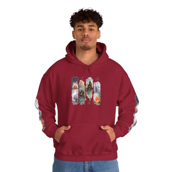 Halloween Spooky Scene Hoodie, Scary Gildan Sweatshirt, Halloween Print, Unisex Cozy Hoodie, Spooky Sweatshirt - Image 100