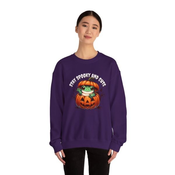 Cute Spooky Frog Jack-O-Lantern Sweatshirt, Halloween Graphic Crewneck, Unisex Jumper Gift, Funny Fall Apparel, Stay Cute Sweater - Image 42