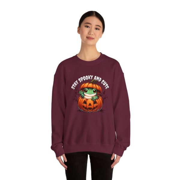 Cute Spooky Frog Jack-O-Lantern Sweatshirt, Halloween Graphic Crewneck, Unisex Jumper Gift, Funny Fall Apparel, Stay Cute Sweater - Image 12