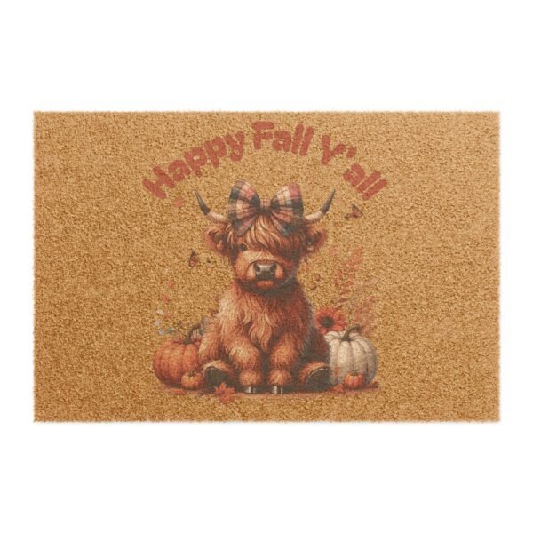 Fall Harvest Doormat, Autumn Welcome Mat, Highland Cow and Pumpkins Rug, Fall Farmhouse Decor, Thanksgiving Door Mat