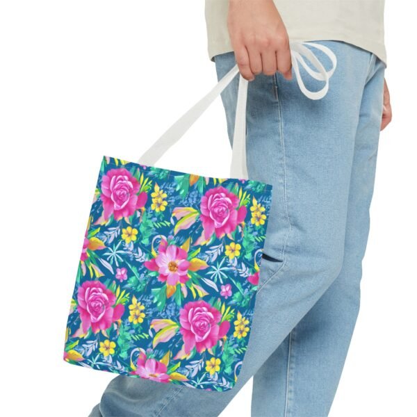 Floral Tote Bag, Colorful Flower Canvas Shopping Bag, Botanical Print Beach Tote, Reusable Grocery Bag, Gift for Garden Lovers - Image 4