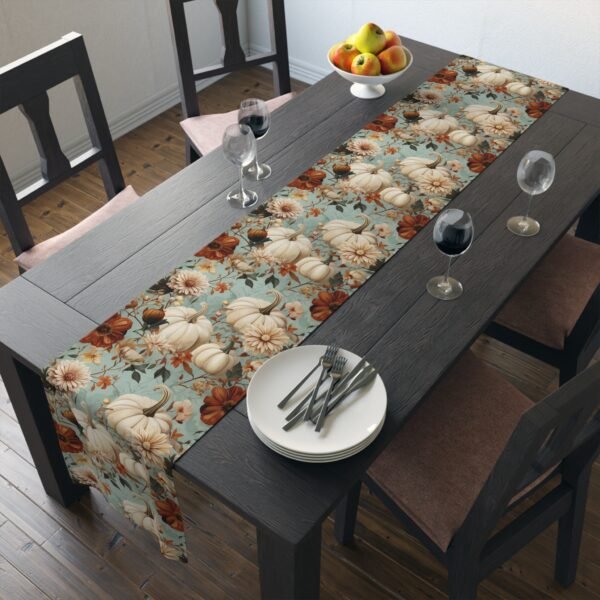 Table Runner, Pumpkin and Floral Pattern, Autumn Fall Decor, Cotton Poly Blend, Thanksgiving Table Decor, Dining Room Accessory, Kitchen - Image 19
