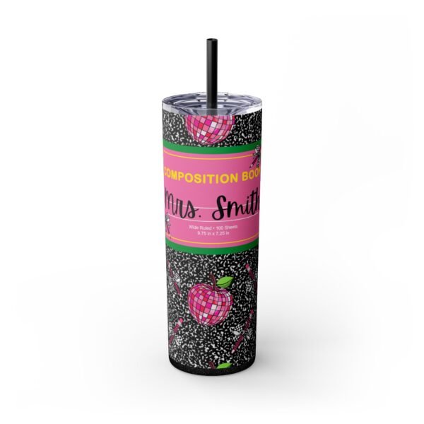 Composition Book Tumbler, Teacher Gift, Back to School, Personalizable, Skinny Tumbler, 20oz - Image 2