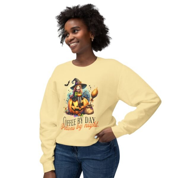 Halloween Witch on Pumpkin Unisex Sweatshirt, Coffee by Day, Potions at Night, Lightweight Crewneck, Comfort Colors, Halloween Shirt, Witch - Image 23