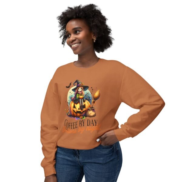 Halloween Witch on Pumpkin Unisex Sweatshirt, Coffee by Day, Potions at Night, Lightweight Crewneck, Comfort Colors, Halloween Shirt, Witch - Image 15