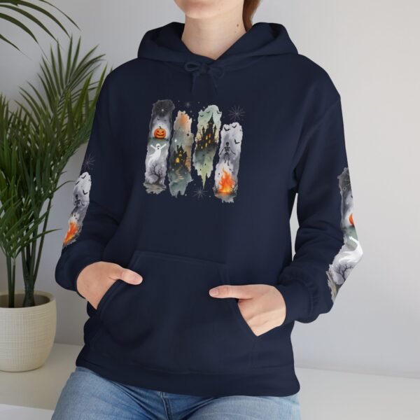 Halloween Spooky Scene Hoodie, Scary Gildan Sweatshirt, Halloween Print, Unisex Cozy Hoodie, Spooky Sweatshirt - Image 71