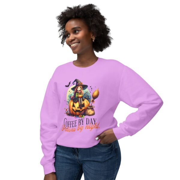 Halloween Witch on Pumpkin Unisex Sweatshirt, Coffee by Day, Potions at Night, Lightweight Crewneck, Comfort Colors, Halloween Shirt, Witch - Image 47