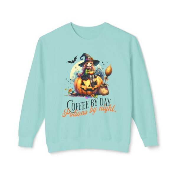 Halloween Witch on Pumpkin Unisex Sweatshirt, Coffee by Day, Potions at Night, Lightweight Crewneck, Comfort Colors, Halloween Shirt, Witch - Image 33