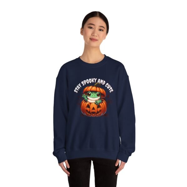 Cute Spooky Frog Jack-O-Lantern Sweatshirt, Halloween Graphic Crewneck, Unisex Jumper Gift, Funny Fall Apparel, Stay Cute Sweater - Image 37