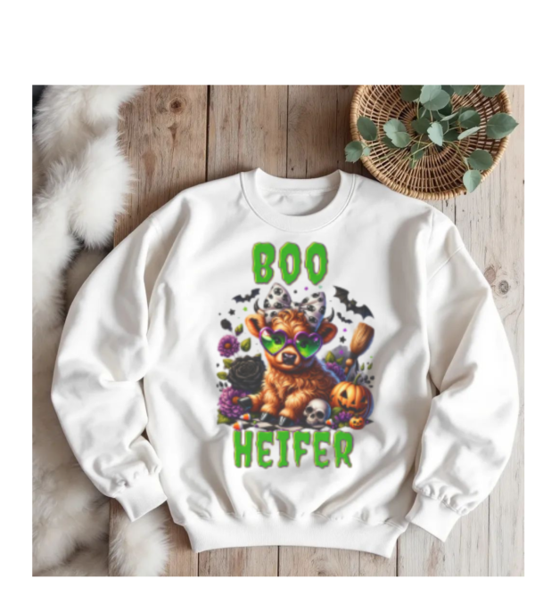 Highland Cow Halloween Sweatshirt, Boo Heifer Comfort Colors sweatshirt - Image 2