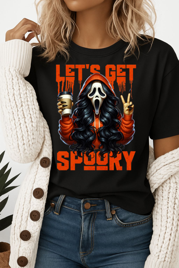 Let's Get Spooky Halloween Girl Comfort Colors T-Shirt, Coffee Lover Tee, Unisex Garment-Dyed Shirt - Image 2