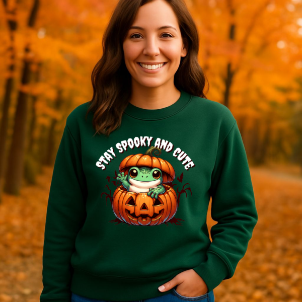 Cute Spooky Frog Jack-O-Lantern Sweatshirt, Halloween Graphic Crewneck, Unisex Jumper Gift, Funny Fall Apparel, Stay Cute Sweater