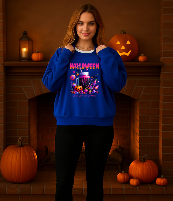 Halloween Sweets and Drink Unisex Sweatshirt, Ghouls and Ghosts Crewneck, Good Times Sweatshirt, Halloween - Image 4
