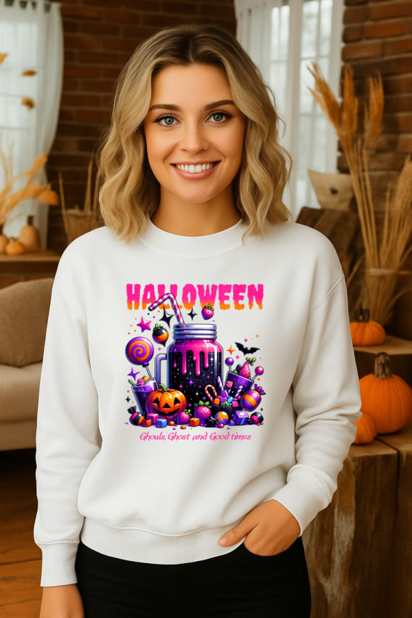 Halloween Sweets and Drink Unisex Sweatshirt, Ghouls and Ghosts Crewneck, Good Times Sweatshirt, Halloween - Image 3
