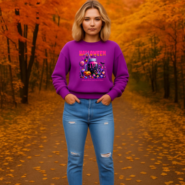 Halloween Sweets and Drink Unisex Sweatshirt, Ghouls and Ghosts Crewneck, Good Times Sweatshirt, Halloween - Image 2