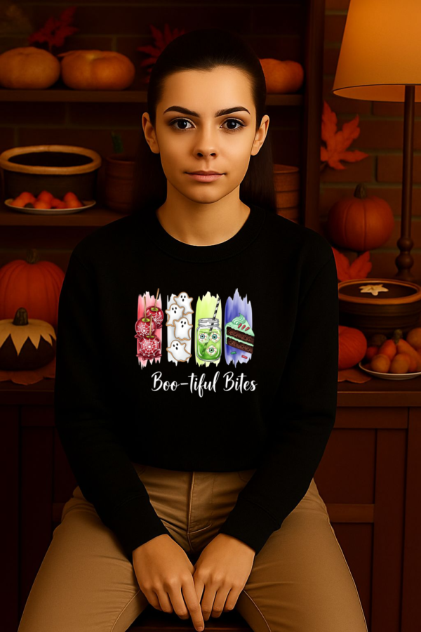 Bootiful Bites Halloween Sweatshirt, Unisex Gildan Crewneck Hoodie, Spooky Fall Clothing, Trick or Treat Apparel, Funny October Tee - Image 3
