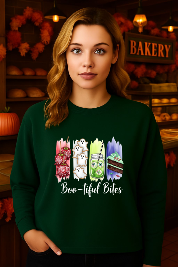 Bootiful Bites Halloween Sweatshirt, Unisex Gildan Crewneck Hoodie, Spooky Fall Clothing, Trick or Treat Apparel, Funny October Tee