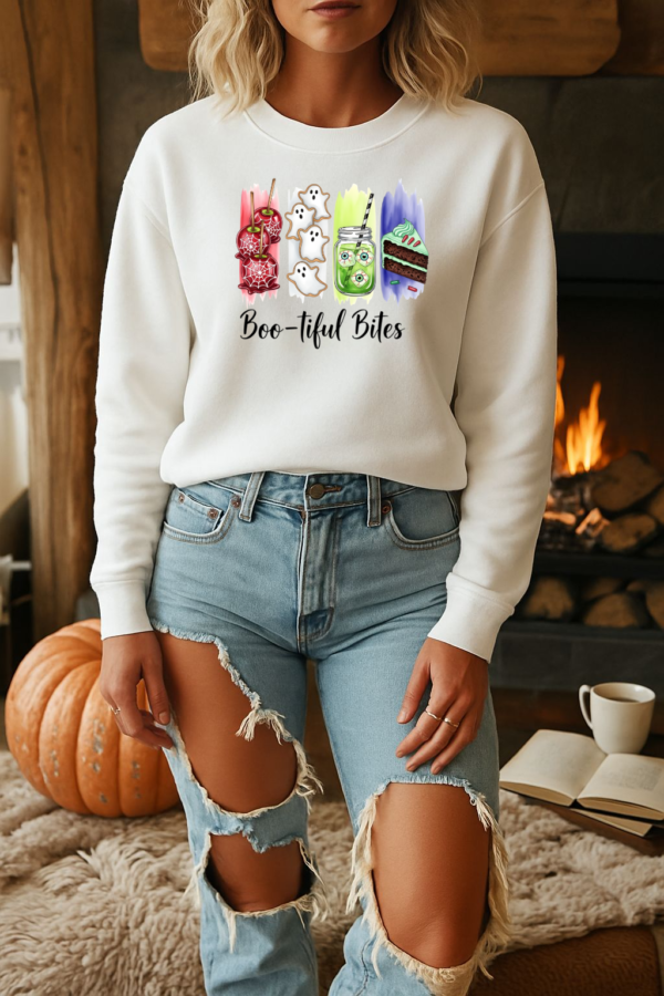 Bootiful Bites Halloween Sweatshirt, Unisex Gildan Crewneck Hoodie, Spooky Fall Clothing, Trick or Treat Apparel, Funny October Tee - Image 2