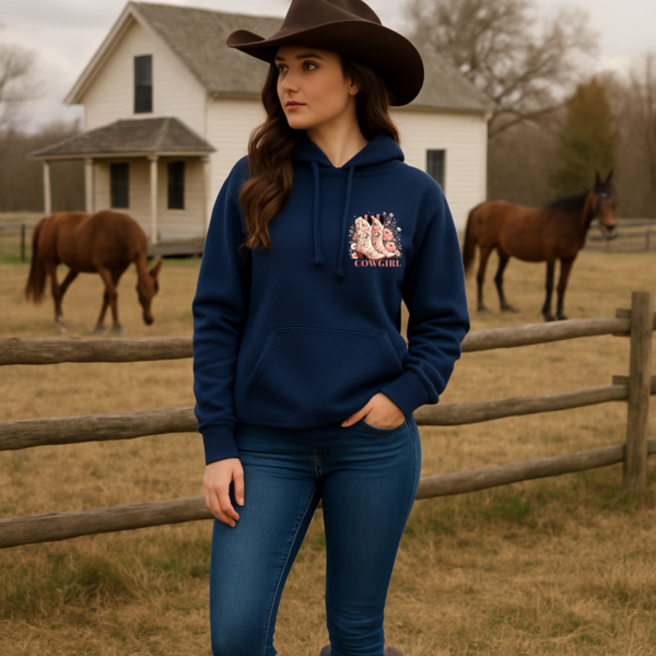 Cowgirl Boots & Blush Unisex Hoodie, Western Theme Sweatshirt, Rodeo Cowgirl Gift, Country Style Pullover, Ranch Apparel, Southern Fashion - Image 7
