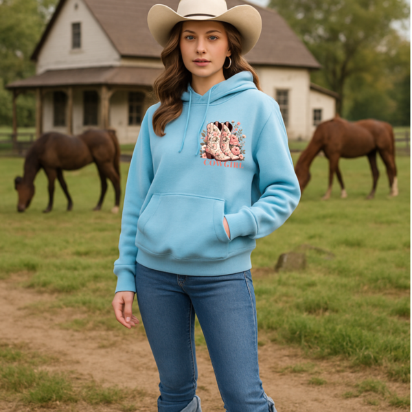 Cowgirl Boots & Blush Unisex Hoodie, Western Theme Sweatshirt, Rodeo Cowgirl Gift, Country Style Pullover, Ranch Apparel, Southern Fashion - Image 5