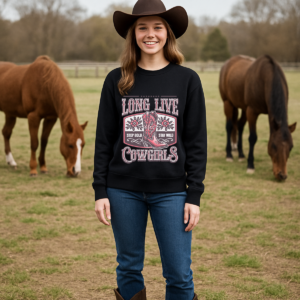 Cowgirl French Terry Raglan Crewneck Sweatshirt Long Live Design, Ranch Western Wear, Rodeo Apparel, Country Girl Shirt Gift, Cowgirl