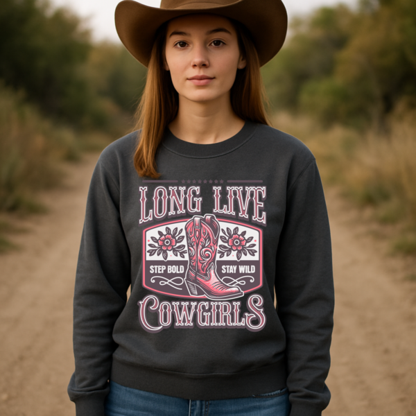 Cowgirl French Terry Raglan Crewneck Sweatshirt Long Live Design, Ranch Western Wear, Rodeo Apparel, Country Girl Shirt Gift, Cowgirl - Image 2