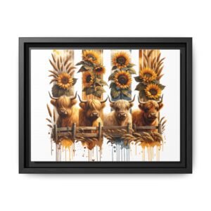 Highland Cow Sunflower Wall Art, Canvas Print, Framed Wall Decor, Farmhouse Home Decor, Country Living Room Decor