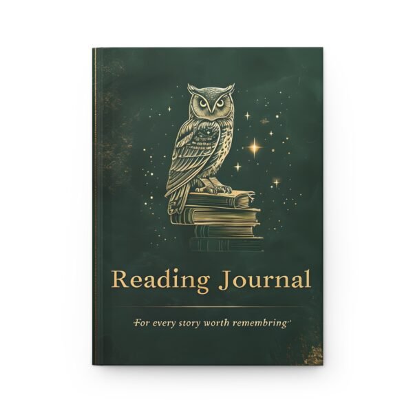 Hardcover Journal Matte, Dark Green and Gold Owl on Books Image, Writing Notebook, Diary, Bullet Journal, Gift for Book Lovers, Stationery - Image 6