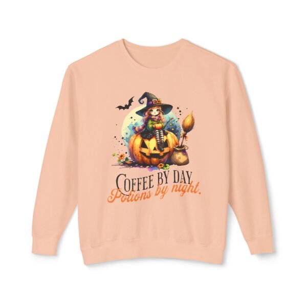 Halloween Witch on Pumpkin Unisex Sweatshirt, Coffee by Day, Potions at Night, Lightweight Crewneck, Comfort Colors, Halloween Shirt, Witch - Image 9
