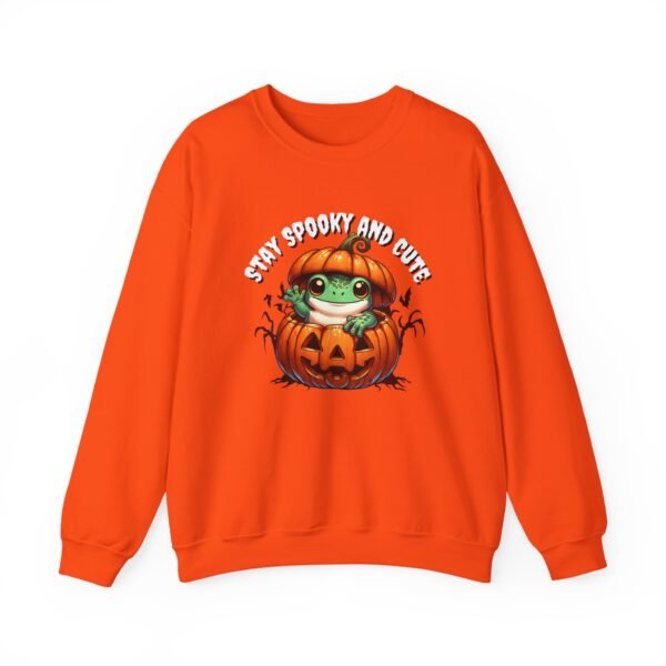 Cute Spooky Frog Jack-O-Lantern Sweatshirt, Halloween Graphic Crewneck, Unisex Jumper Gift, Funny Fall Apparel, Stay Cute Sweater - Image 4