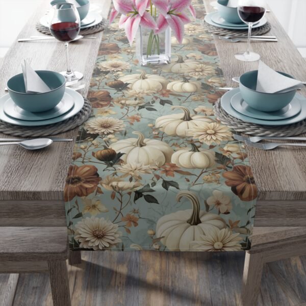 Table Runner, Pumpkin and Floral Pattern, Autumn Fall Decor, Cotton Poly Blend, Thanksgiving Table Decor, Dining Room Accessory, Kitchen - Image 15