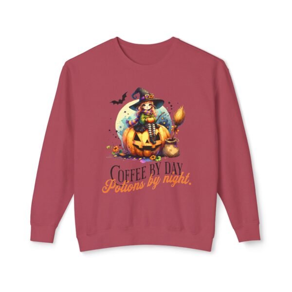 Halloween Witch on Pumpkin Unisex Sweatshirt, Coffee by Day, Potions at Night, Lightweight Crewneck, Comfort Colors, Halloween Shirt, Witch - Image 49