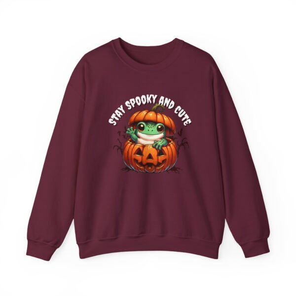 Cute Spooky Frog Jack-O-Lantern Sweatshirt, Halloween Graphic Crewneck, Unisex Jumper Gift, Funny Fall Apparel, Stay Cute Sweater - Image 9