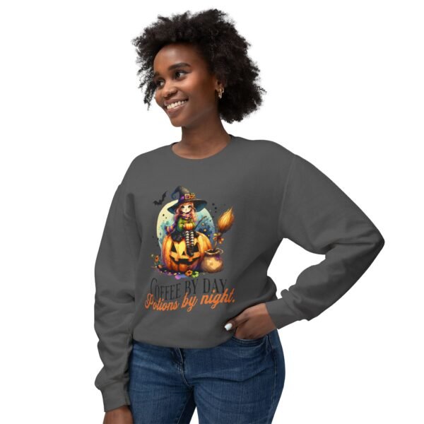 Halloween Witch on Pumpkin Unisex Sweatshirt, Coffee by Day, Potions at Night, Lightweight Crewneck, Comfort Colors, Halloween Shirt, Witch - Image 27