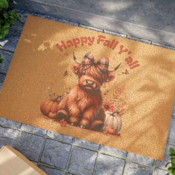 Fall Harvest Doormat, Autumn Welcome Mat, Highland Cow and Pumpkins Rug, Fall Farmhouse Decor, Thanksgiving Door Mat - Image 4