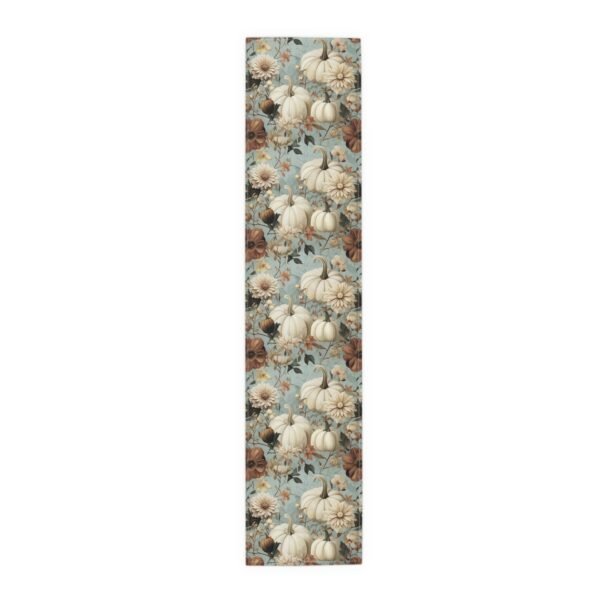 Table Runner, Pumpkin and Floral Pattern, Autumn Fall Decor, Cotton Poly Blend, Thanksgiving Table Decor, Dining Room Accessory, Kitchen - Image 2